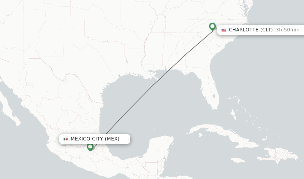 Direct (nonstop) flights from Mexico City to Charlotte schedules