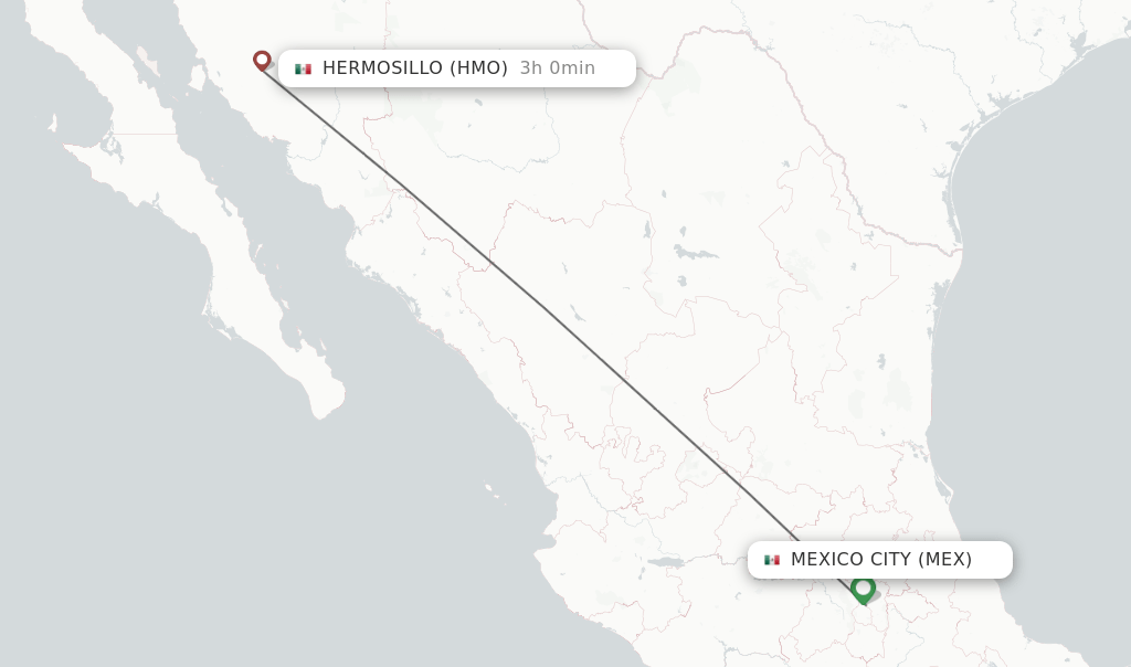 Direct (nonstop) flights from Mexico City to Hermosillo schedules