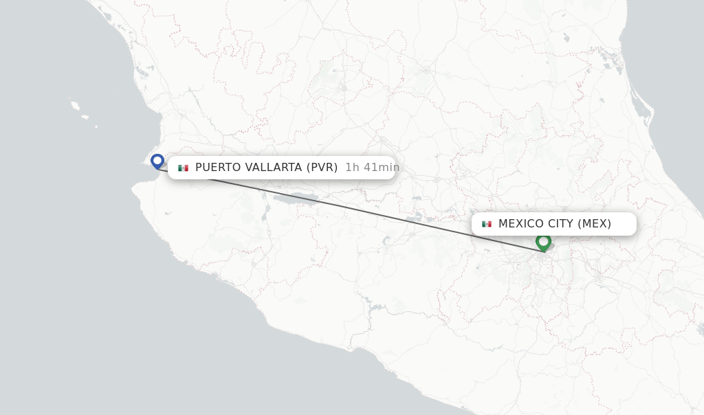 Direct (nonstop) flights from Mexico City to Puerto Vallarta