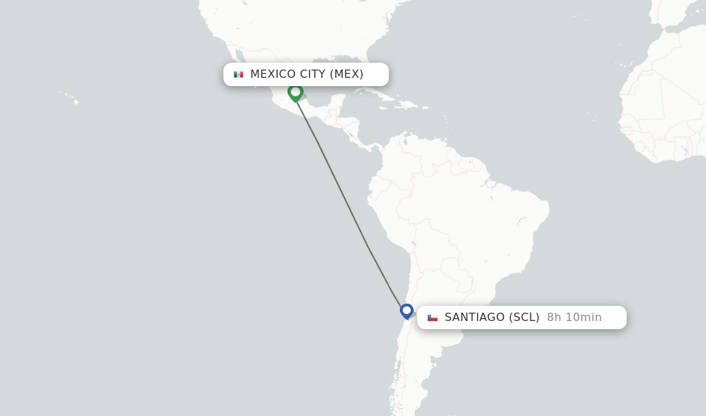 Direct (nonstop) flights from Mexico City to Santiago schedules