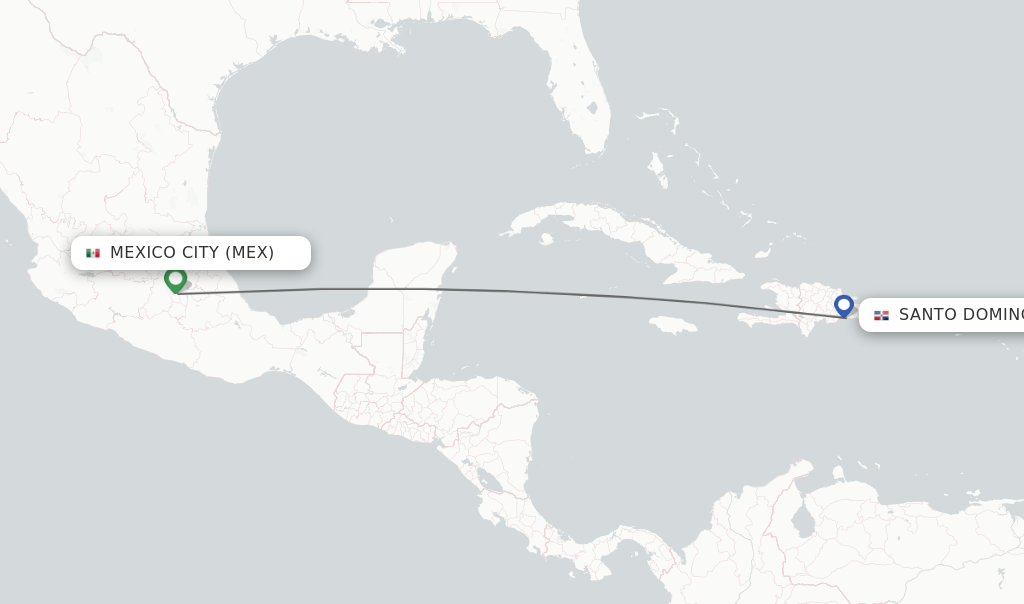 Direct (nonstop) flights from Mexico City to Santo Domingo schedules