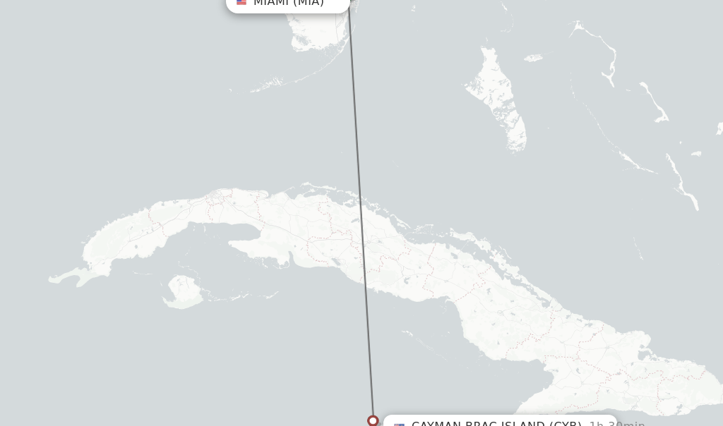 Direct (nonstop) flights from Miami to Cayman Brac Island schedules
