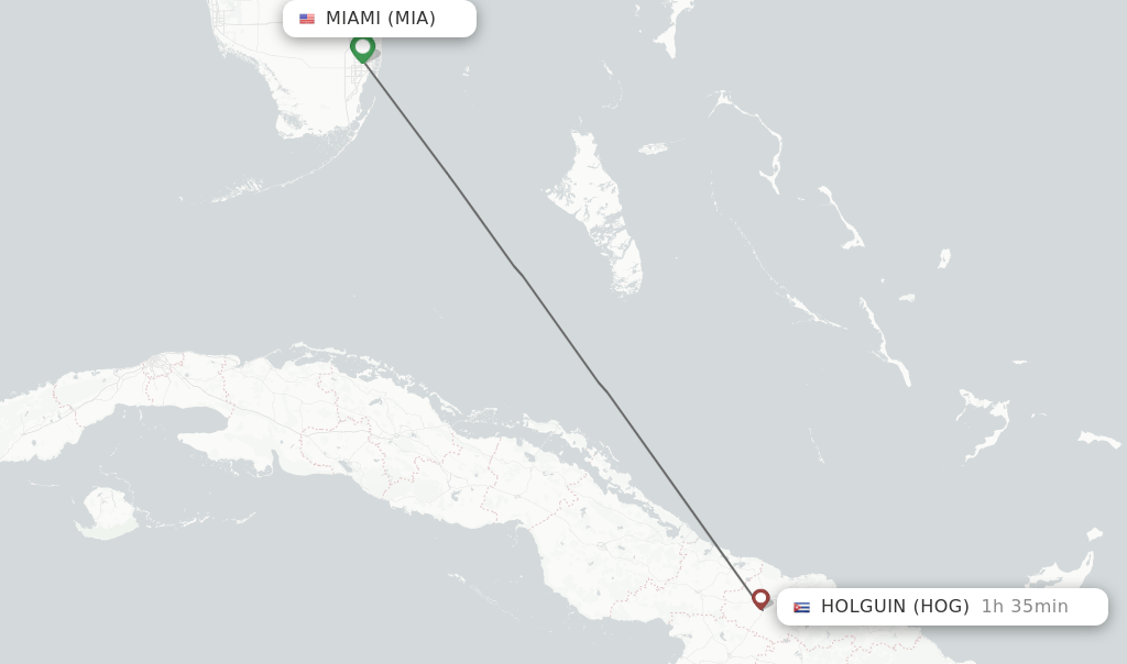 Direct (nonstop) flights from Miami to Holguin schedules
