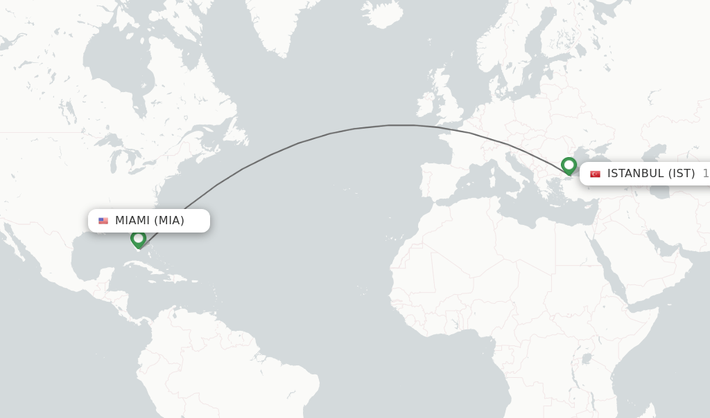 Direct (nonstop) flights from Miami to Istanbul schedules