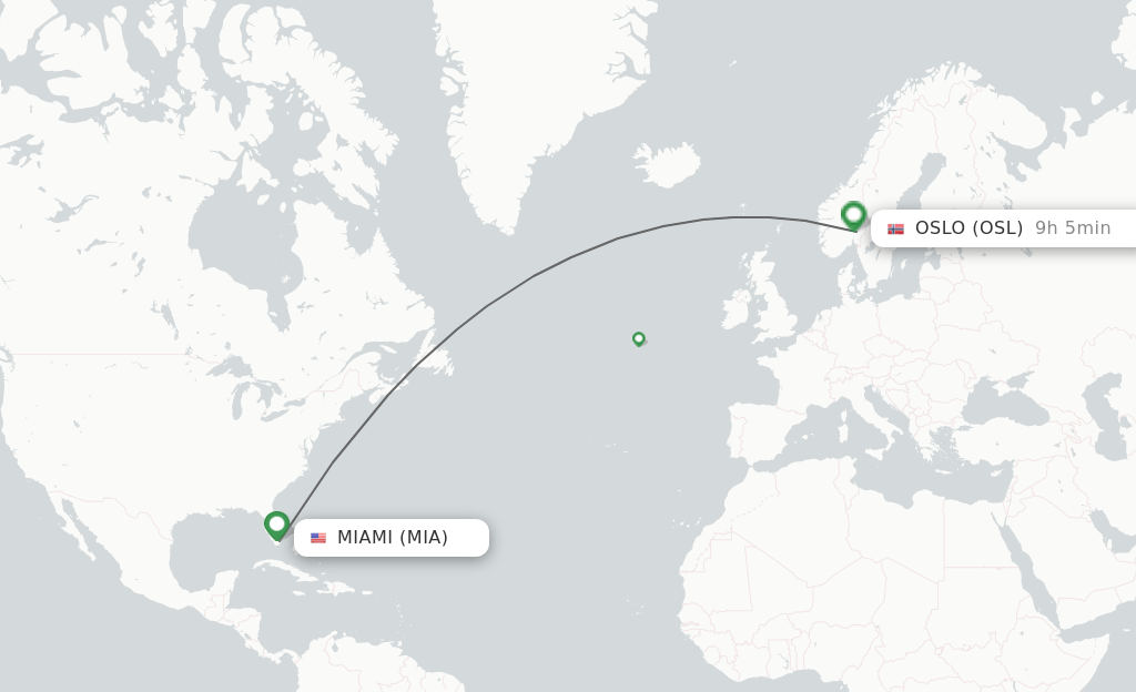 Direct (nonstop) flights from Miami to Oslo schedules