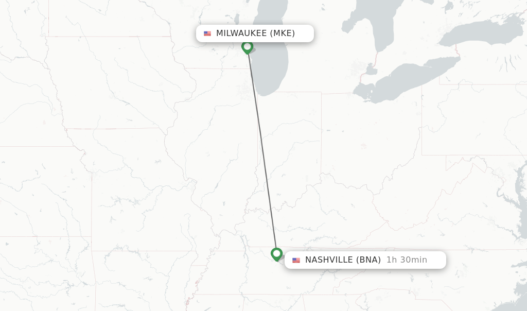 Direct (nonstop) flights from Milwaukee to Nashville schedules