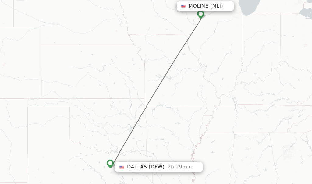Direct (nonstop) flights from Moline to Dallas schedules