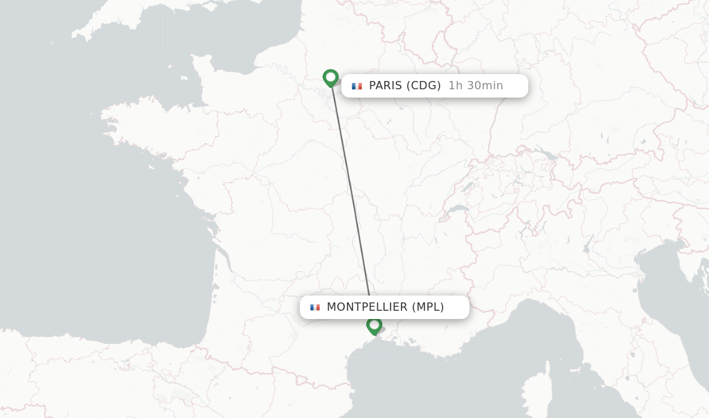 Direct (nonstop) flights from Montpellier to Paris schedules