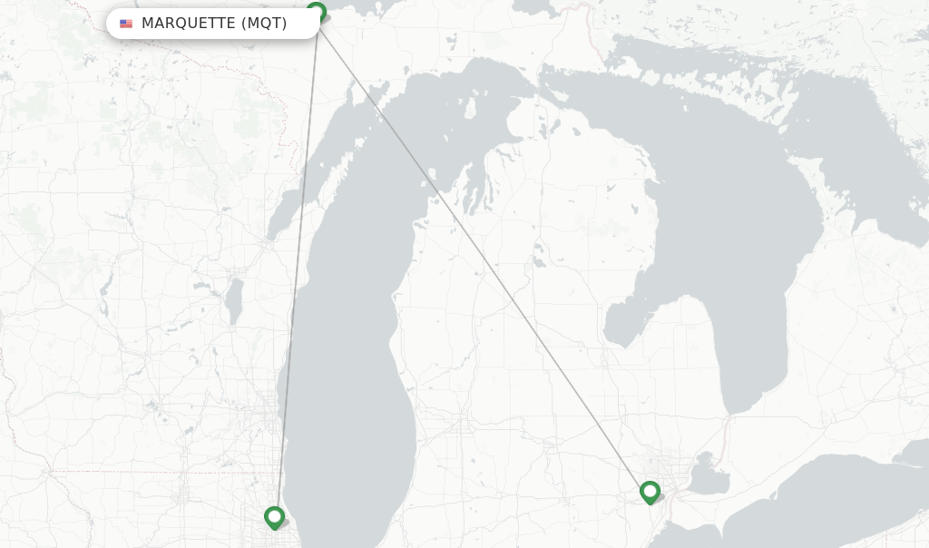 Direct (nonstop) flights from Marquette, Sawyer (MQT)