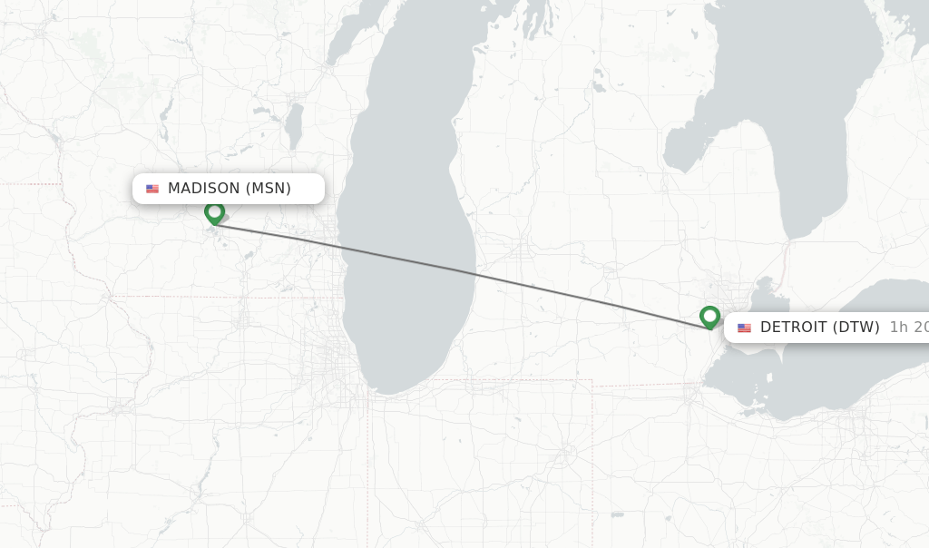 Direct (nonstop) flights from Madison to Detroit schedules