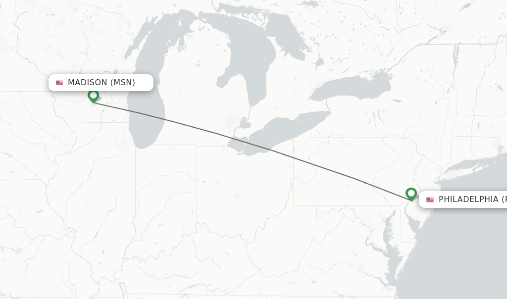 Direct (nonstop) flights from Madison to Philadelphia schedules
