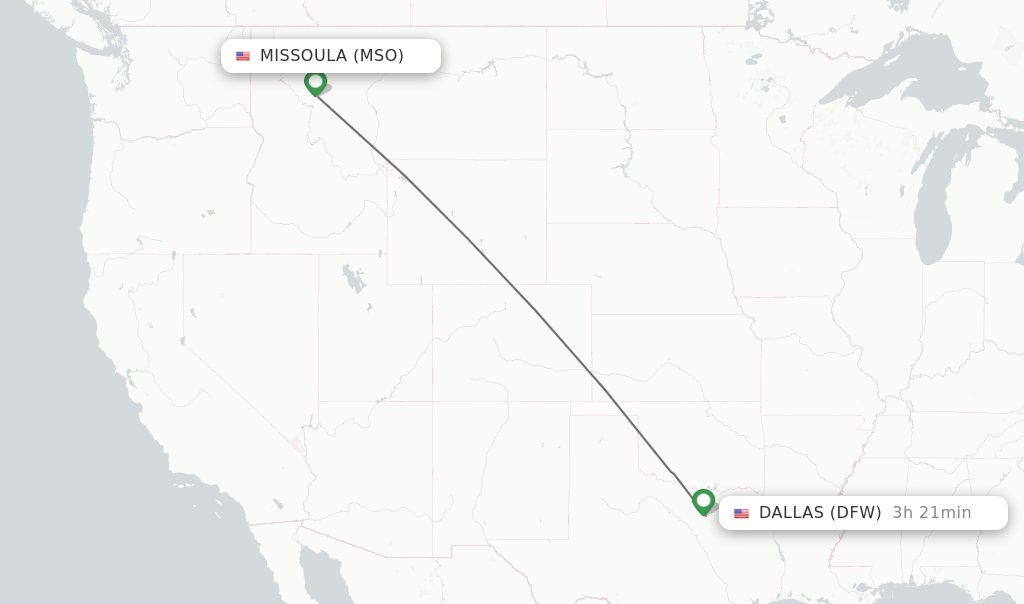 Direct (nonstop) flights from Missoula to Dallas schedules