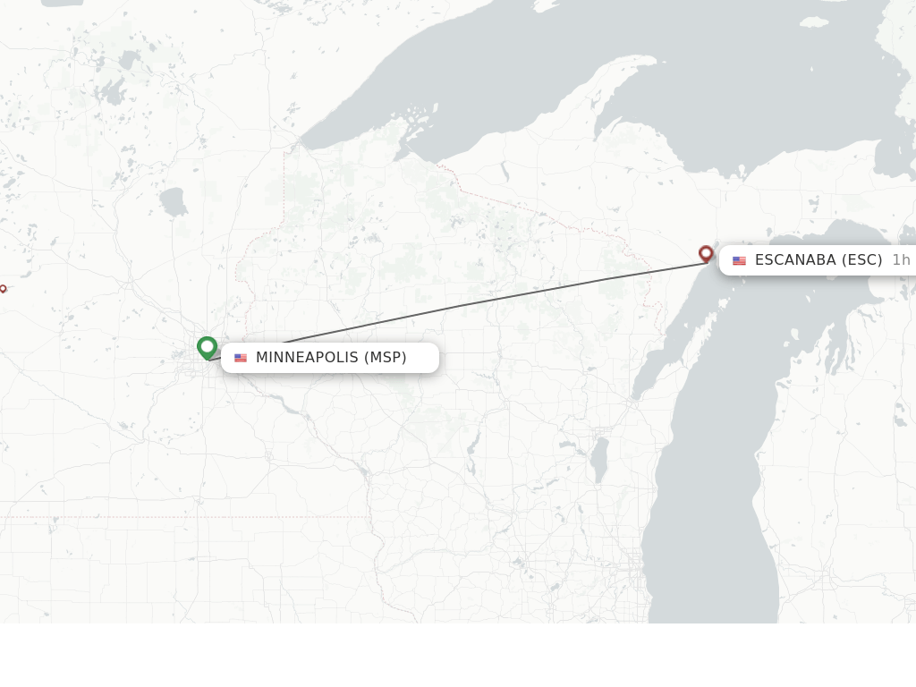 Direct (nonstop) flights from Minneapolis to Escanaba schedules