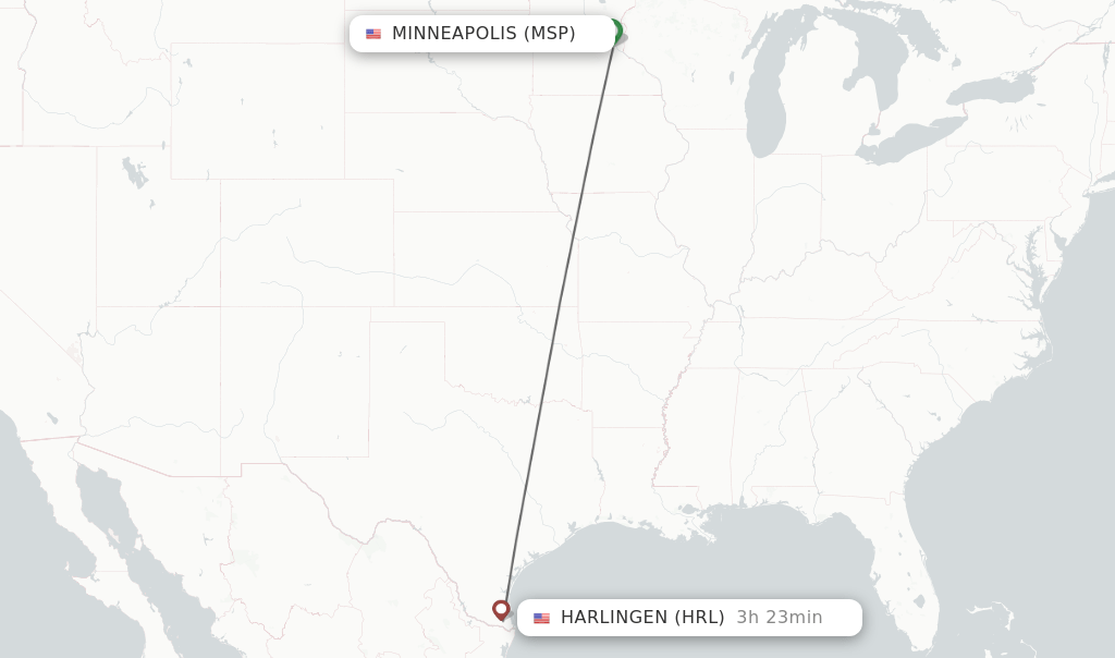 Direct (nonstop) flights from Minneapolis to Harlingen schedules