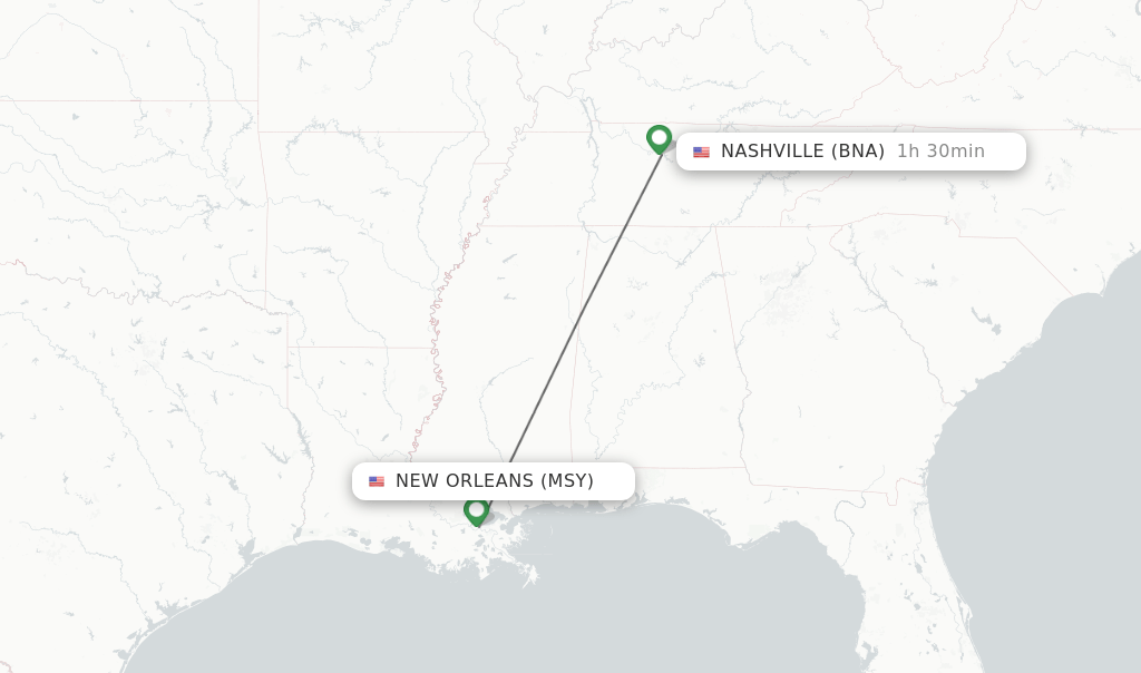 Direct (nonstop) flights from New Orleans to Nashville schedules