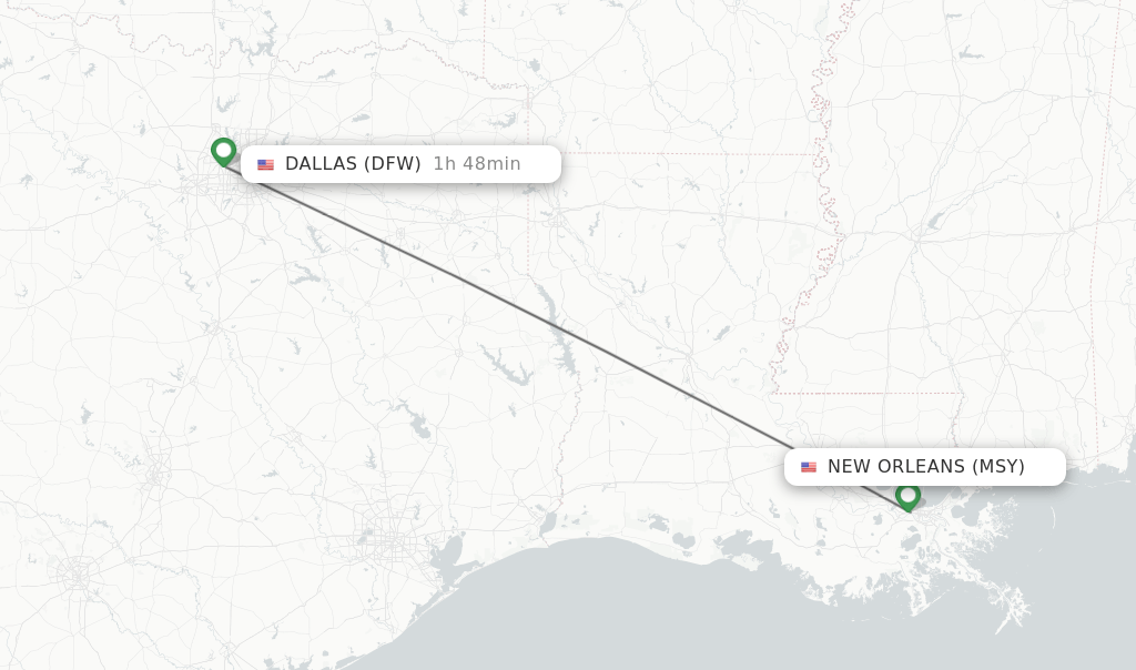 Direct (nonstop) flights from New Orleans to Dallas schedules