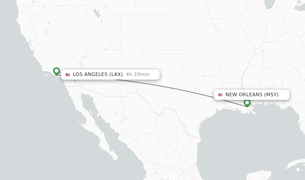 Direct (nonstop) flights from New Orleans to Los Angeles schedules