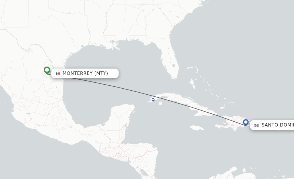 Direct (nonstop) flights from Monterrey to Santo Domingo schedules