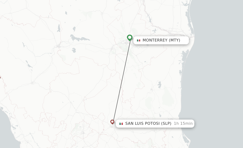 Direct (nonstop) flights from Monterrey to San Luis Potosi schedules