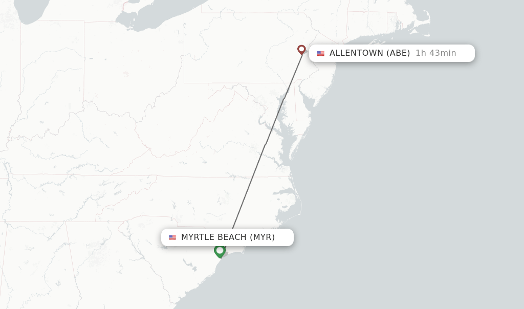 Direct (nonstop) flights from Myrtle Beach to Allentown schedules
