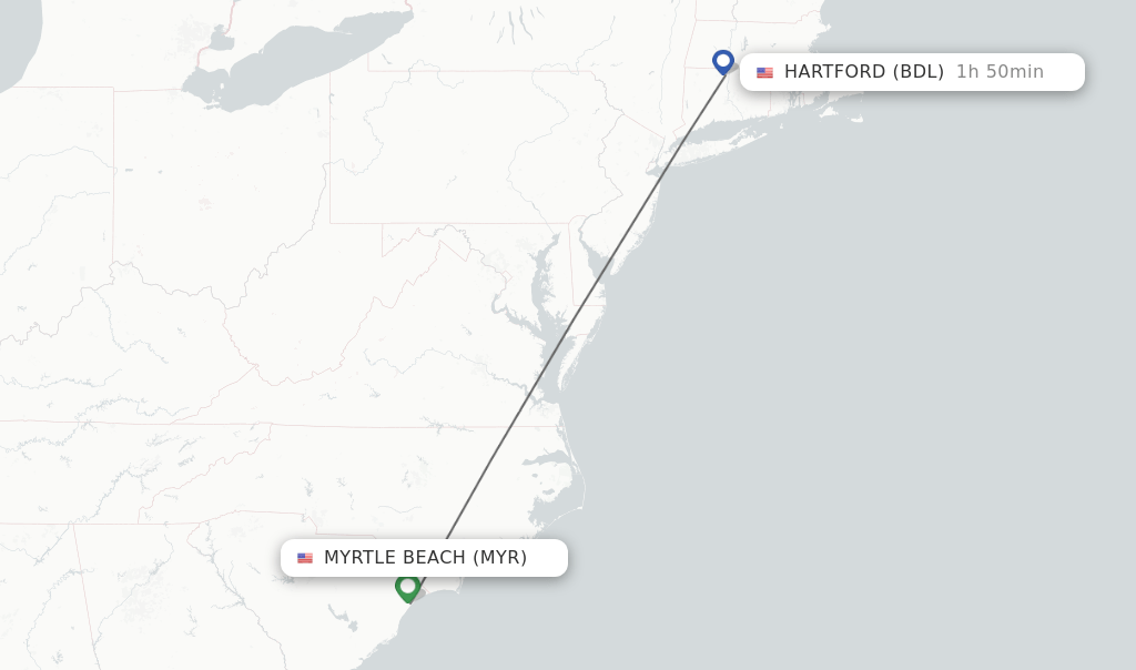 Direct (nonstop) flights from Myrtle Beach to Hartford schedules
