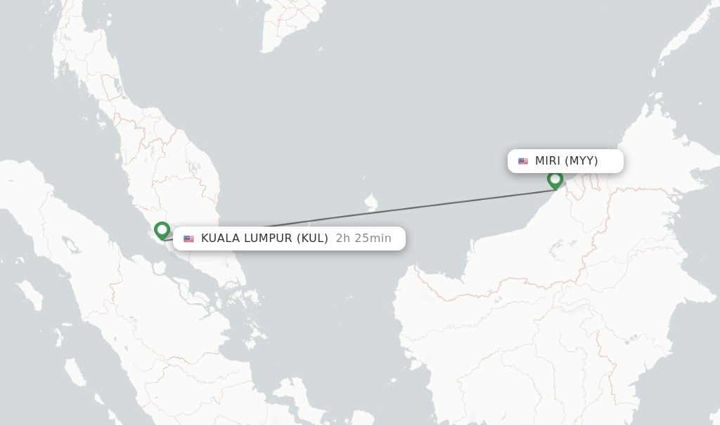 Direct (nonstop) flights from Miri to Kuala Lumpur schedules