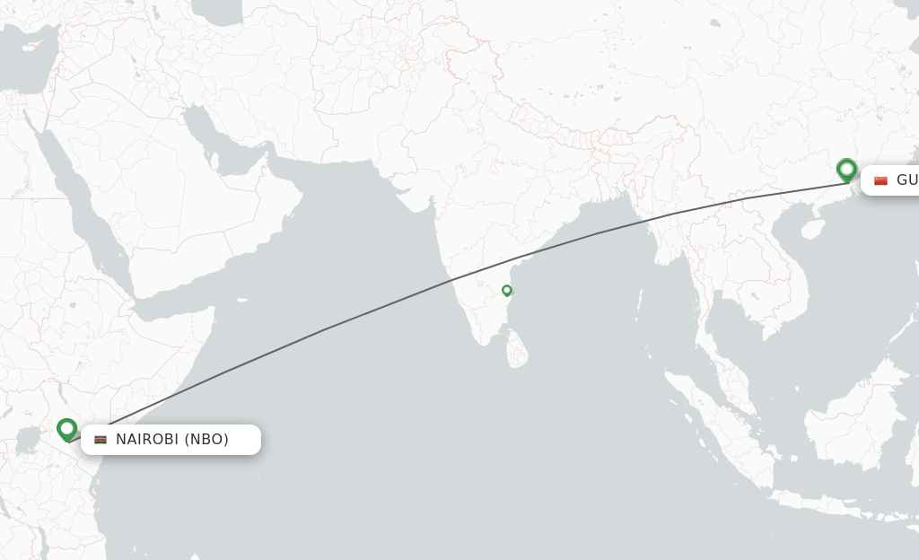 Direct (nonstop) flights from Nairobi to Guangzhou schedules