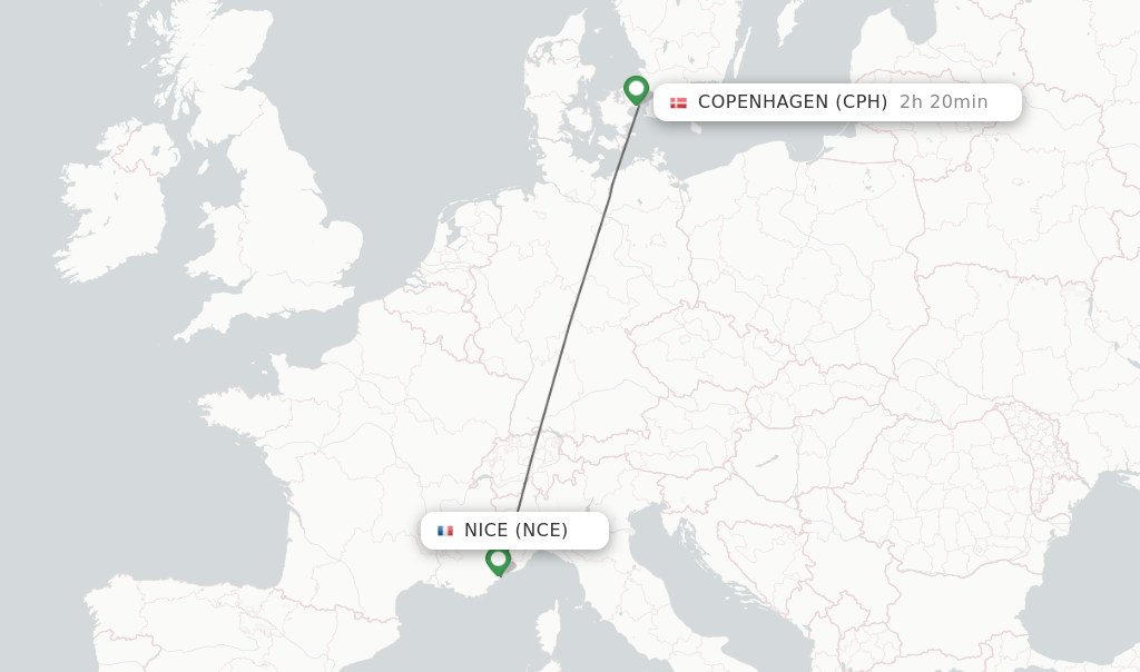 Direct (nonstop) flights from Nice to Copenhagen schedules