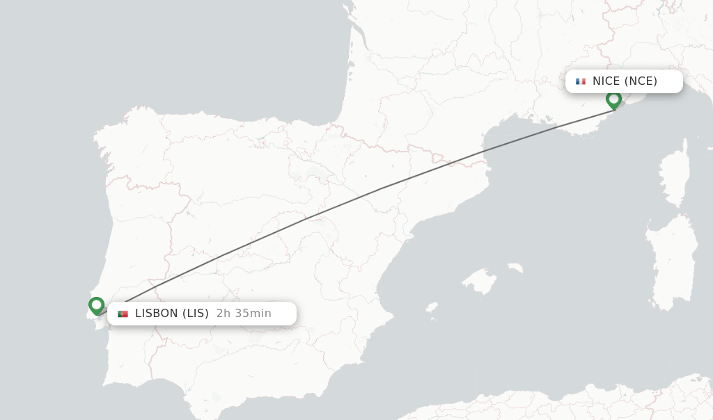 Direct (nonstop) flights from Nice to Lisbon schedules