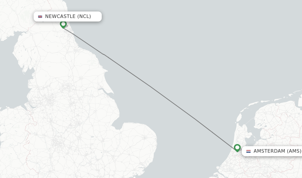 Direct (nonstop) flights from Newcastle to Amsterdam schedules