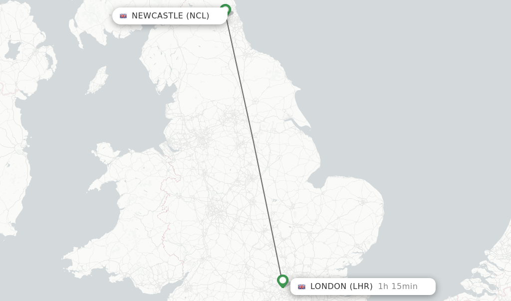 Direct (nonstop) flights from Newcastle to London schedules