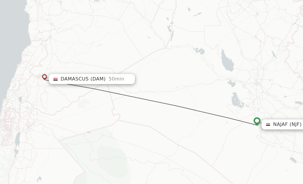 Direct (nonstop) flights from AlNajaf to Damascus schedules
