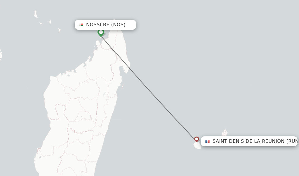 Direct (nonstop) flights from Nossibe to Saint Denis de la Reunion