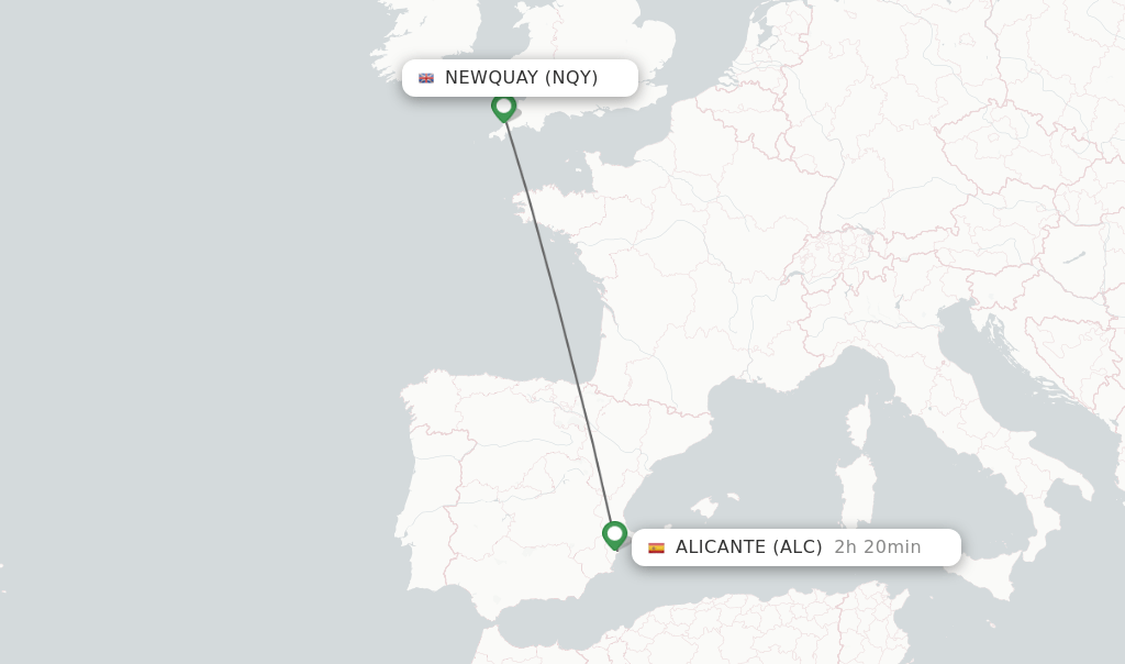 Direct (nonstop) flights from Newquay to Alicante schedules