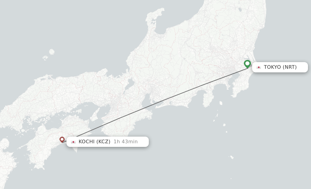 Direct (nonstop) flights from Tokyo to Kochi schedules