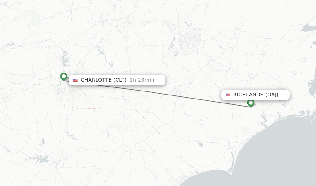Direct (nonstop) flights from Richlands to Charlotte schedules