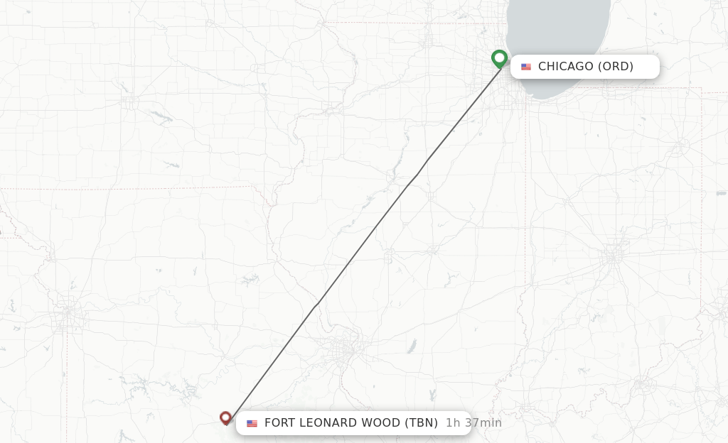 Direct (nonstop) flights from Chicago to Fort Leonard Wood schedules