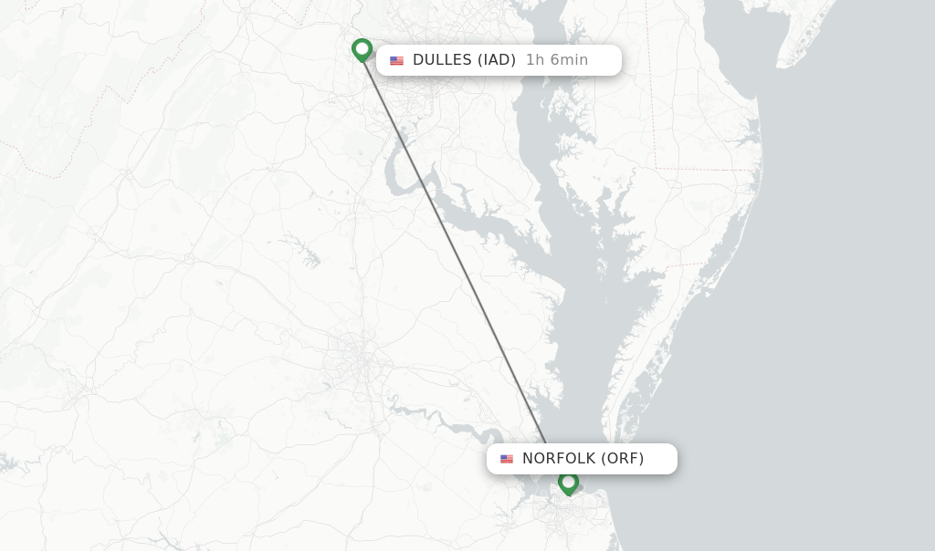 Direct (nonstop) flights from Norfolk to Dulles schedules