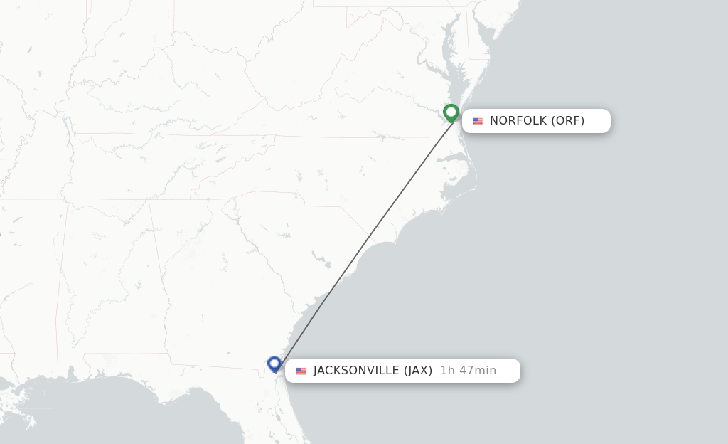 Direct (nonstop) flights from Norfolk to Jacksonville schedules