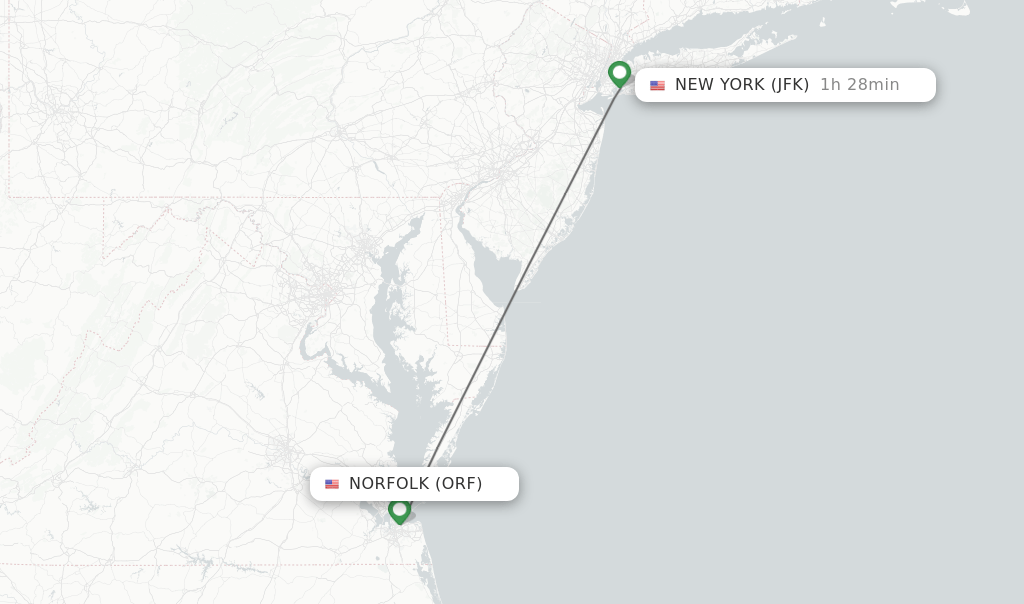 Direct (nonstop) flights from Norfolk to New York schedules