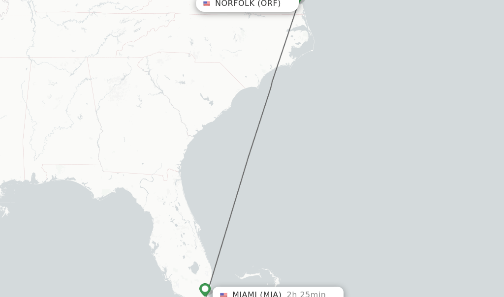 Direct (nonstop) flights from Norfolk to Miami schedules