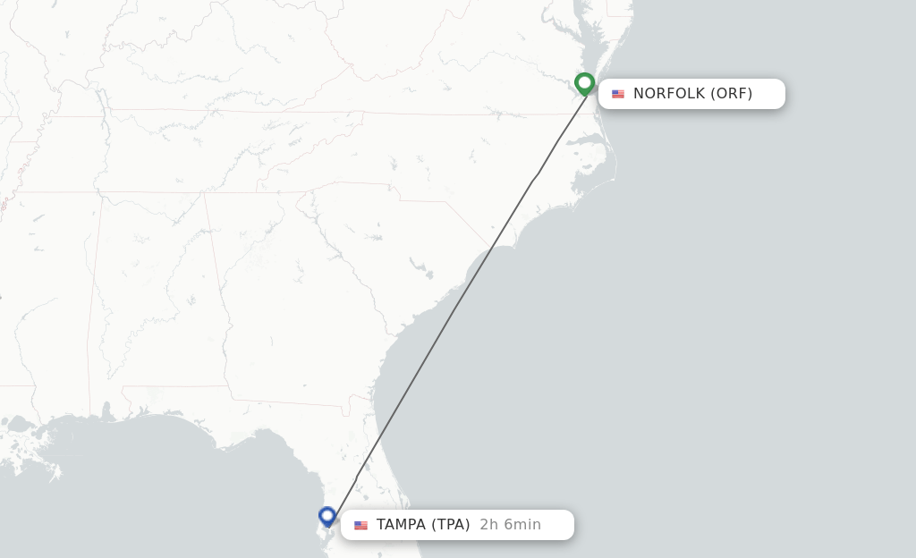 Direct (nonstop) flights from Norfolk to Tampa schedules