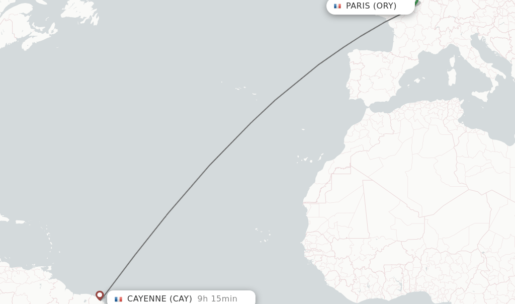 Direct (nonstop) flights from Paris to Cayenne schedules