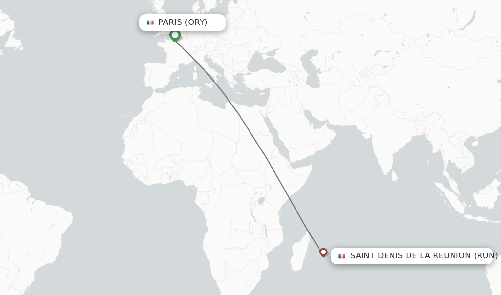 Direct (nonstop) flights from Paris to Saint Denis de la Reunion