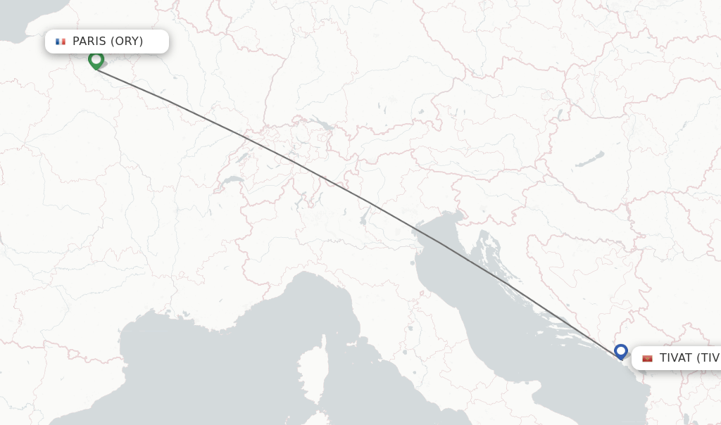 Direct (nonstop) flights from Paris to Tivat schedules