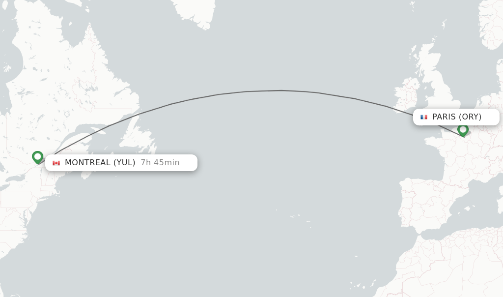Direct (nonstop) flights from Paris to Montreal schedules