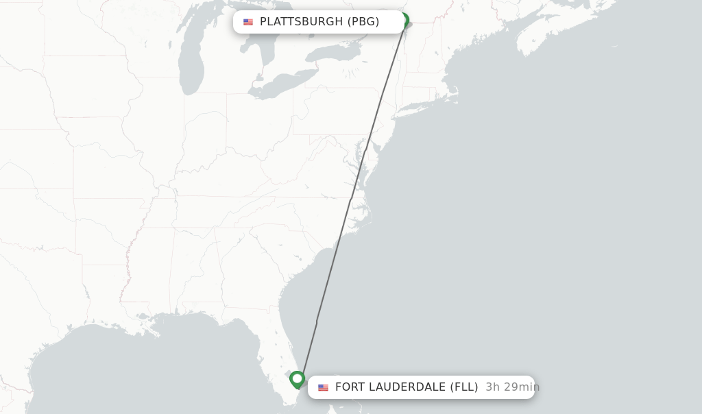 Direct (nonstop) flights from Plattsburgh to Fort Lauderdale