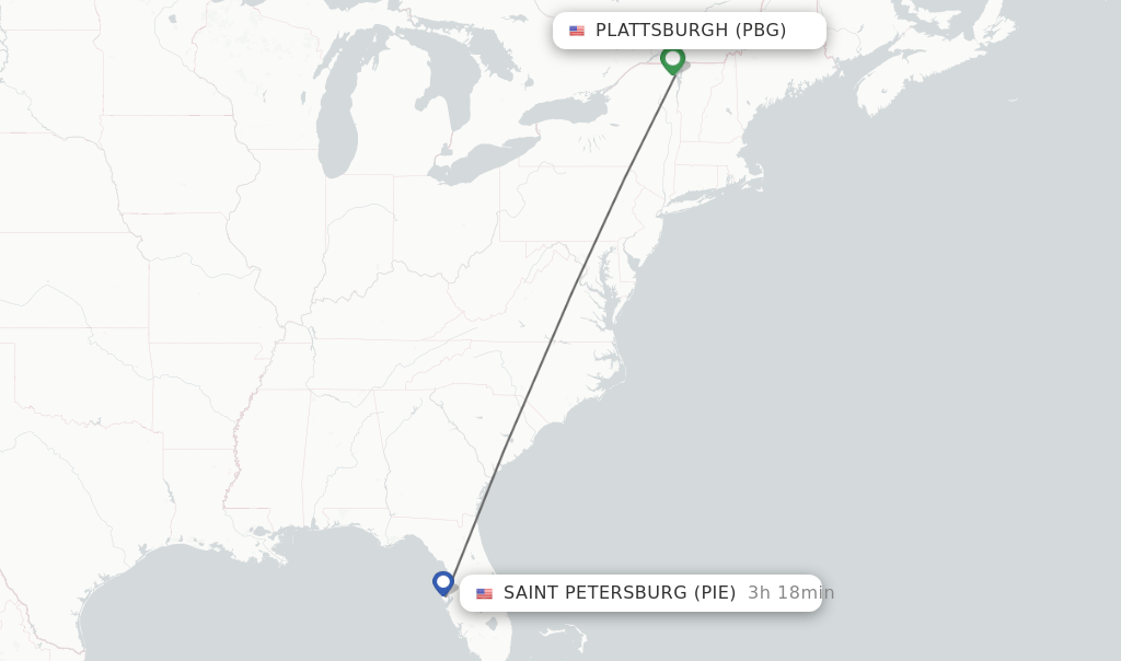 Direct (nonstop) flights from Plattsburgh to Saint Petersburg