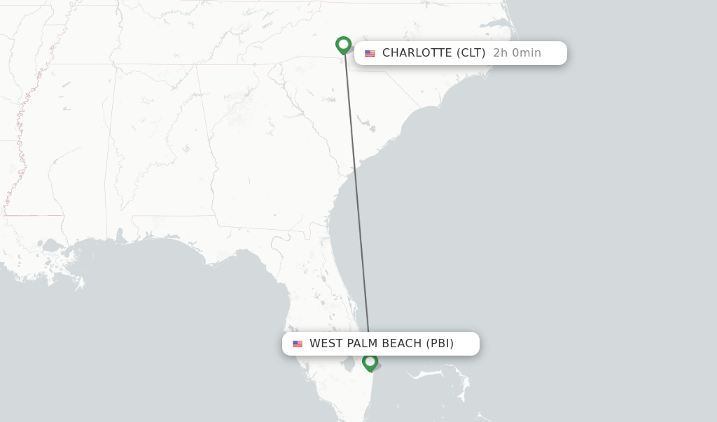 Direct (nonstop) flights from West Palm Beach to Charlotte schedules