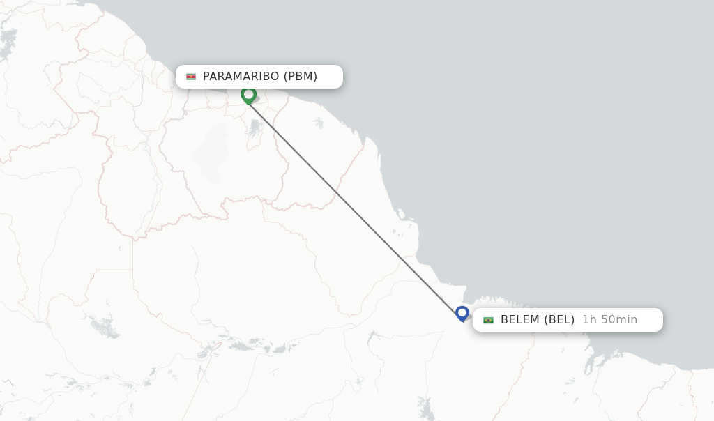 Direct (nonstop) flights from Paramaribo to Belem schedules